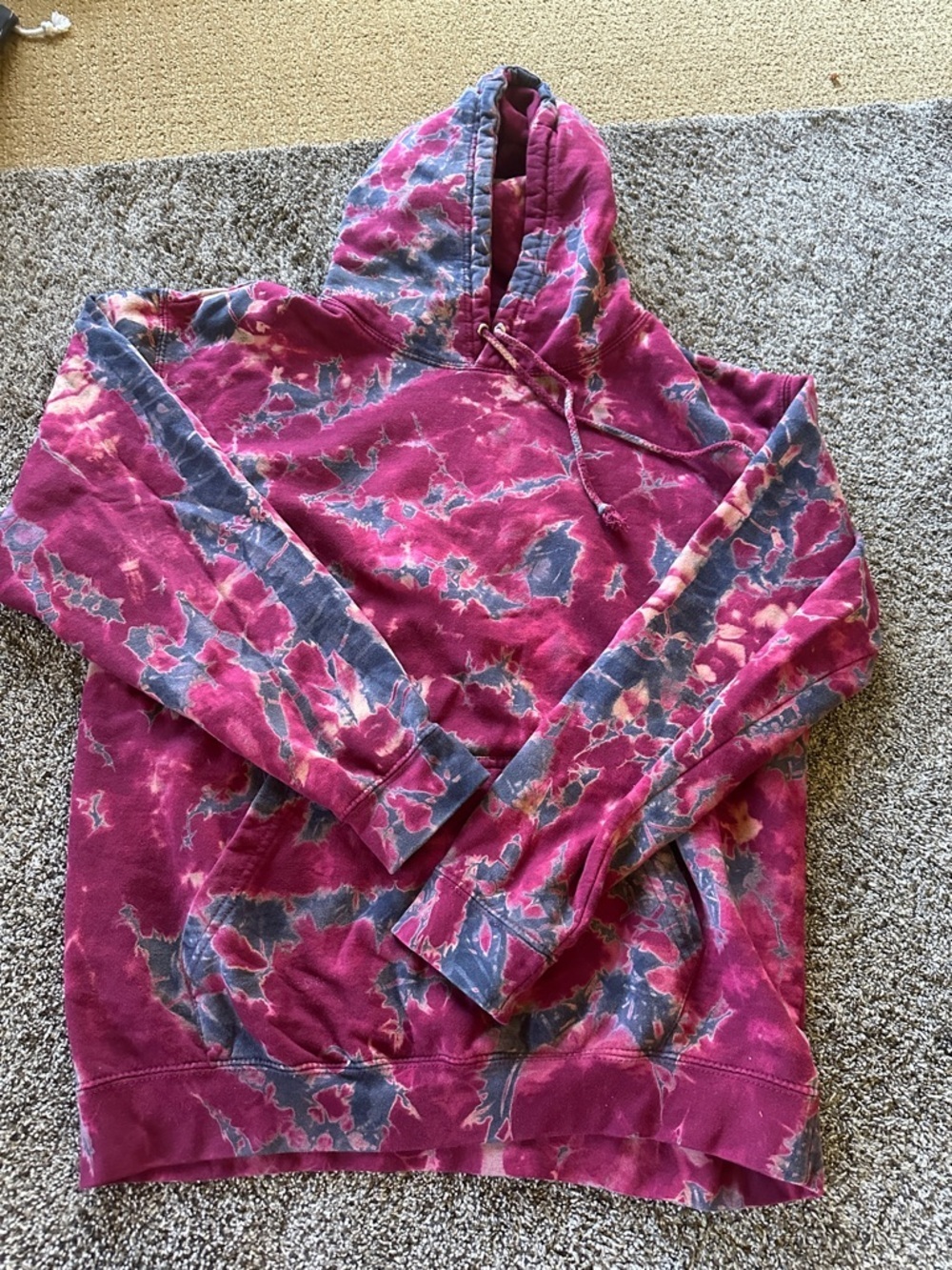 Tie-Dye Hooded Pullover Sweatshirt Medium Unisex Maroon & Grey